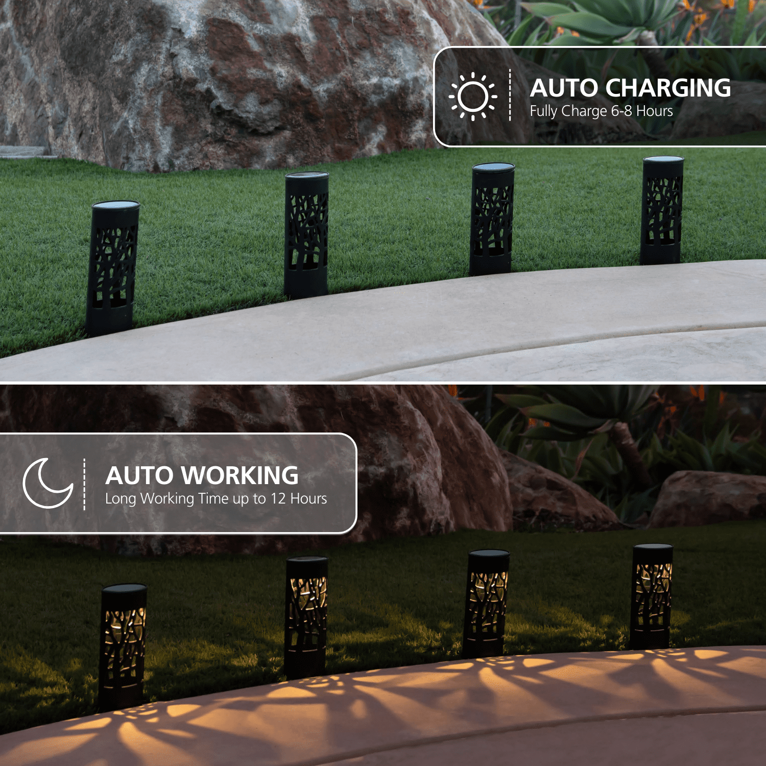 (2 pack) Mainstays Solar Powered Bronze LED Oval Shadow Projection Path Light, 15 Lumens, 4 pack