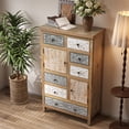 thumbnail image 6 of Vintage Tall Wooden Accent Cabinet with 7 Drawers & 2 Doors, Rustic Multicolor Carved Storage Chest for Living Room, Bedroom, Bathroom, Farmhouse Style Decor (27.76" L x 14.37" W x 47.44" H) No.0022, 6 of 8