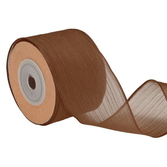 Uxcell Wired Sheer Ribbon, 1-1/2 Inch x 10 Yard Wired Sheer Ribbon Brown Metallic Sheer Wire Ribbon, Sheer Silky Fabric for DIY Craft Gift Wrapping Wedding Home Party Decorations