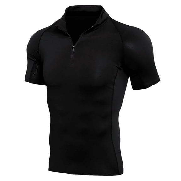 CHUOU Men's Solid Color Zipper Fitness Short Sleeve Sport Tight T Shirt