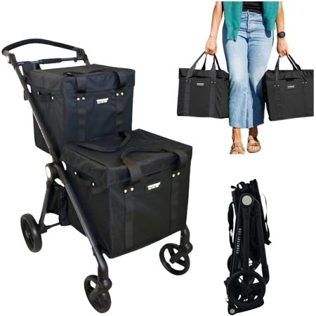 Black VOOMcart Personal Collapsible Grocery Cart with Wheels and Removable Baskets