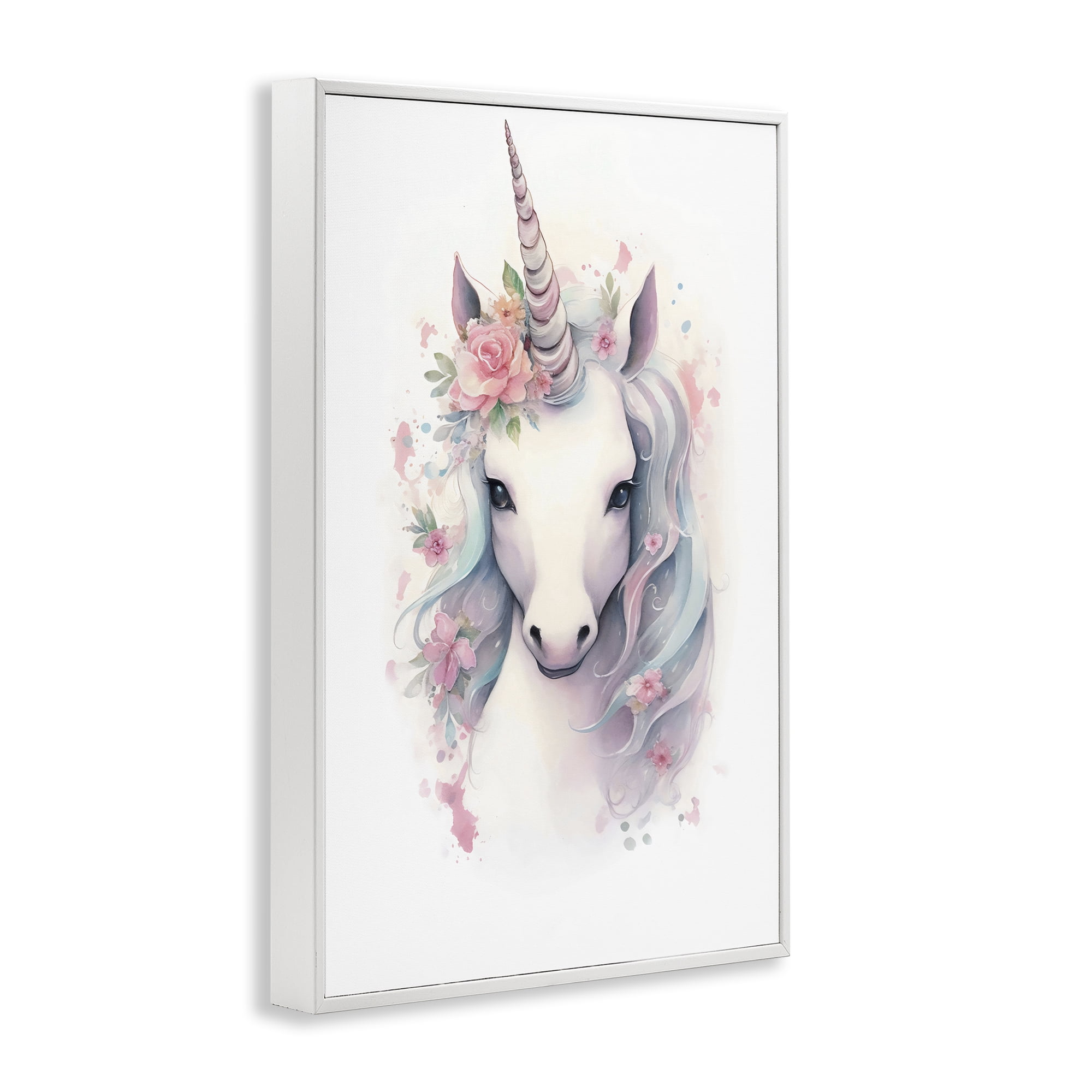 Stupell Industries Unicorn with Pink Flower Crown White Framed Giclee Art, design by Creative Studio