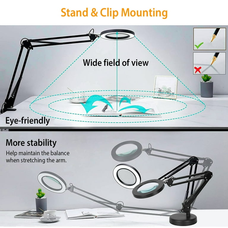 Magnifying Glass with Light and Stand, 8X Real Glass 2-in-1 Desk Lamp &  Clamp, 3 Color Modes 10 Brightness, LED Lighted Magnifier with Light for  Hobby Reading Crafts Repair Close Works 