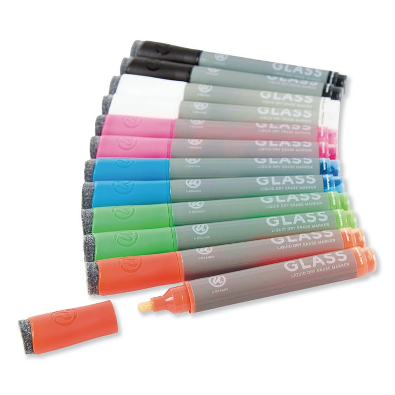 U Brands Liquid Glass Markers, Bullet Tip, Assorted Colors, 12 Count 
