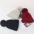 thumbnail image 4 of Gorro de punto con bola de pelo de color sólido para otoño e invierno, gorro de lana grueso y cálido para mujer, gorro a prueba de frío, gorro de cachemira de moda, 4 of 5
