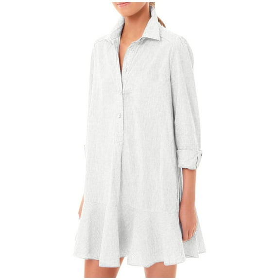 Women's Elegant Long Sleeve Shirt Dress Casual Ruffled Hem Flowy Comfortable Stylish Versatile Fashionable Trendy Outfit