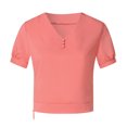 thumbnail image 4 of Blusa informal sólida de manga corta con cuello en V de verano para mujer a la moda Fridja  bn3981, 4 of 7