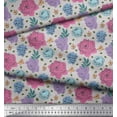 thumbnail image 2 of Soimoi Modal Satin Fabric Leaves,Periwinkle & Peony Floral Decor Fabric Printed Yard 42 Inch Wide, 2 of 3