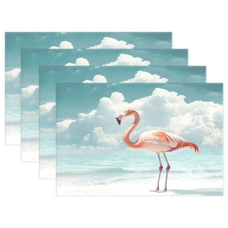 

Ryvnso Placemats Set of 4 Flamingo Sea View Dining Mats Heat-Resistant Non-Slip Washable Table Mat