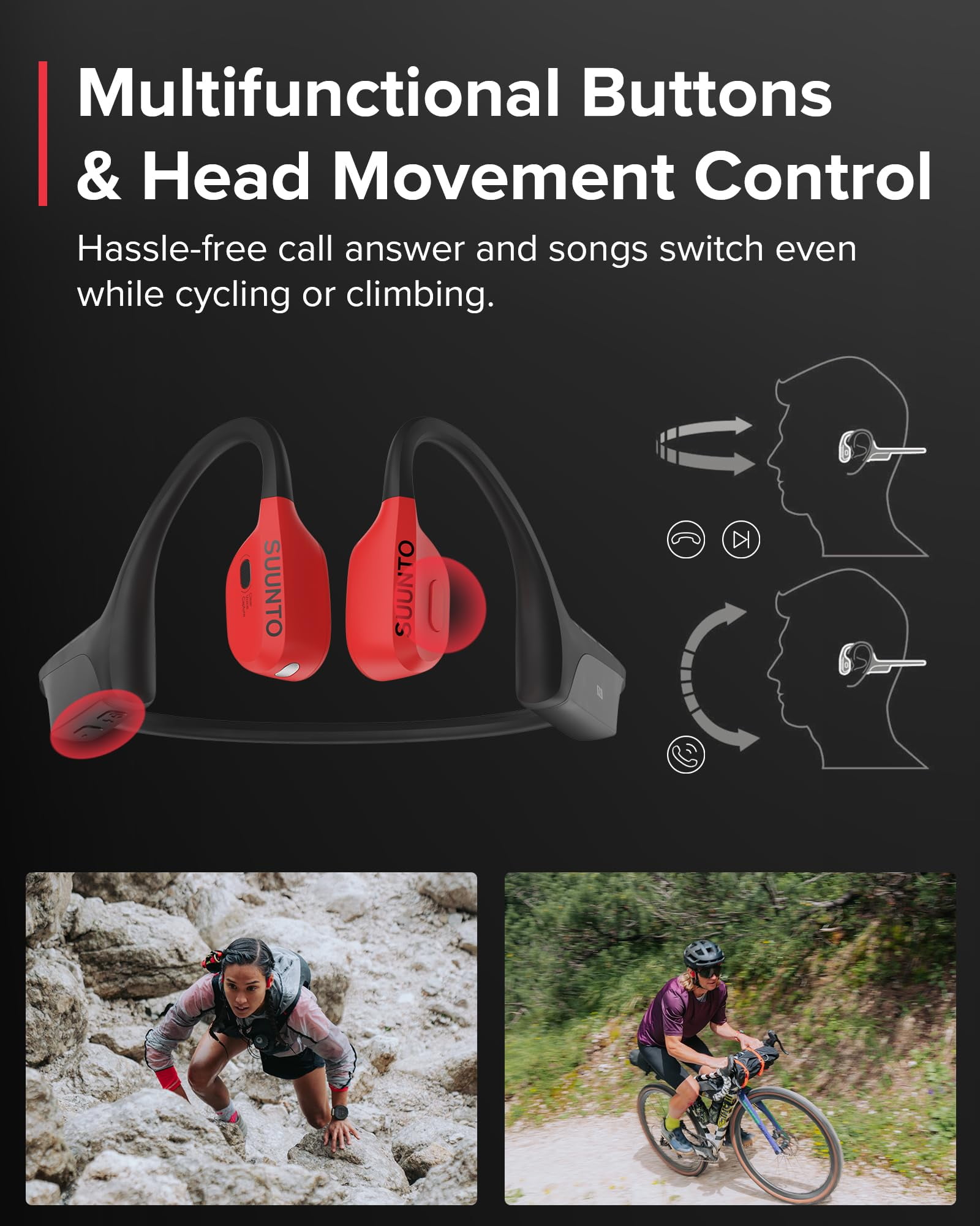 Suunto Adult Indoor Anti Wind Bluetooth Open Ear Headphone, Red, SS050944000