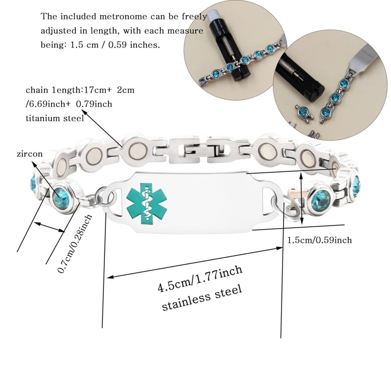 MetalJC Magnetic Stainless Steel Medical Alert ID Bracelet for