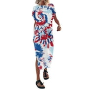 Reduce Dress! YANXIAO 2023 Women's Short Sleeve O Neck Slit Floral Print L