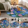 thumbnail image 6 of Pink Blue Floral Round Area&nbsp;Rug 5ft Spring Flower Green Leaf Colorful Oil Painting Texture Non-Slip&nbsp;Washable Circle Rugs Soft Felt Indoor Floor Mat for Bedroom Kitchen Living Room Bathroom, 6 of 9