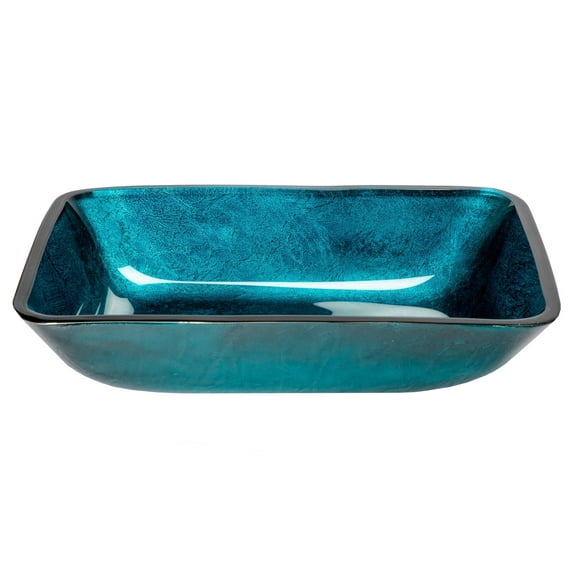 Eden Bath EB-GS67 13 in. Rectangular Foil Glass Vessel Sink, Turquoise Blue