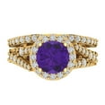 thumbnail image 2 of Clara Pucci 14K Yellow Gold Round Cut 1.5Ct Natural Amethyst Engagement Ring + Matching Band - Luxury Box Included, 2 of 7