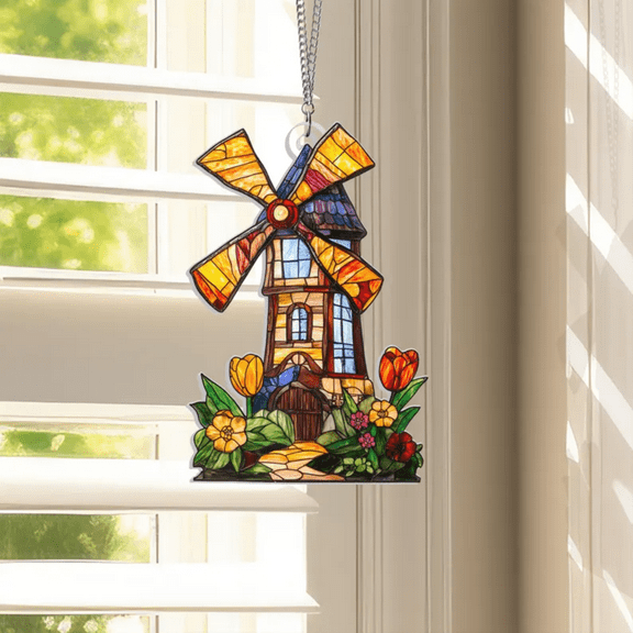 Windmill Acrylic Suncatcher, Garden Indoor Window Hanging Decor