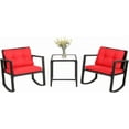 thumbnail image 2 of FDW 3 Steel Powder Coated Outdoor Conversation Sets with Chairs and Table, Black/Red, 2 of 7