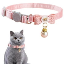 Zawou Pink Lace Cat Collar with Bell, Adjustable Beaded Bow Pet Collar for Kittens, Soft and Fashionable Accessory for Everyday Wear