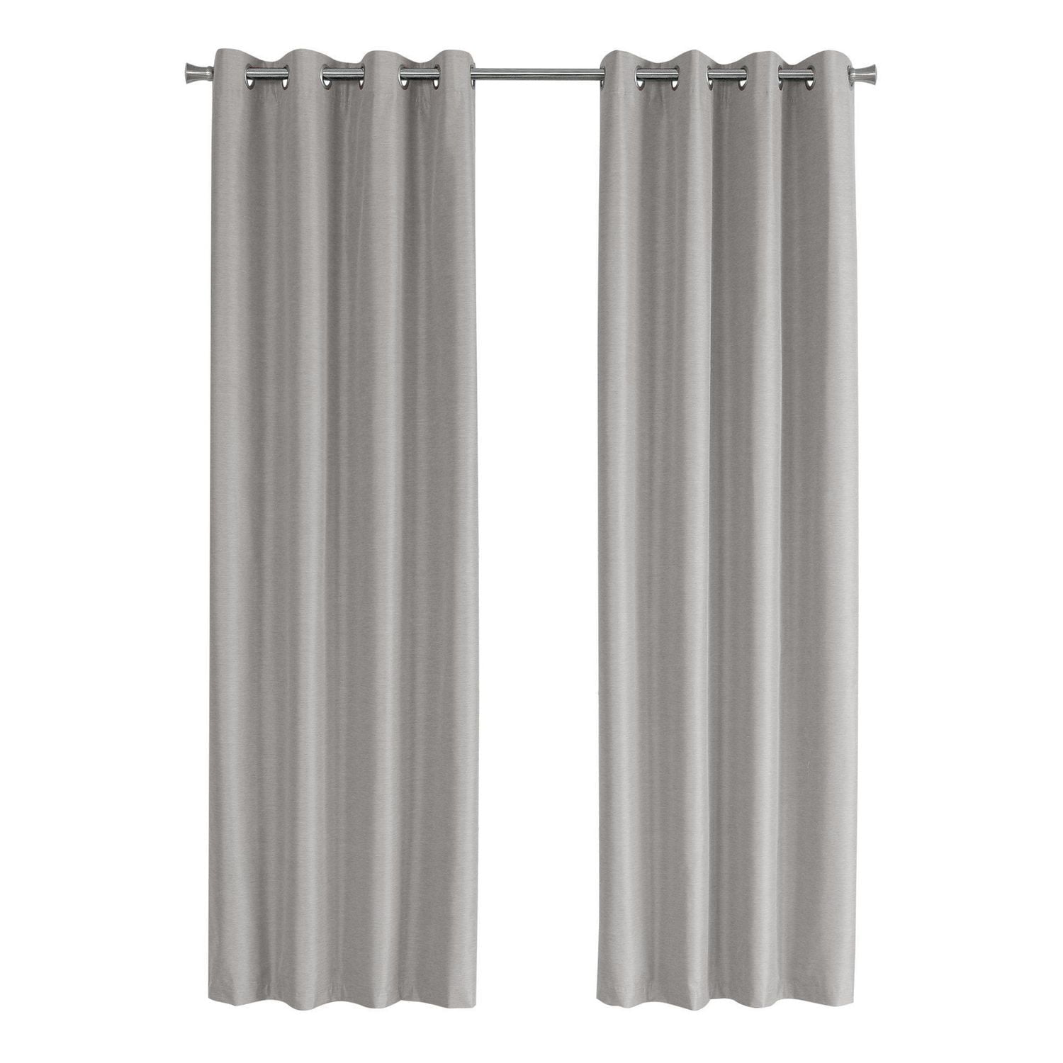 Monarch Specialties Curtain Panel, 2pcs Set, 54"w X 95"l, 100% Blackout, Grommet, Living Room, Bedroom, Kitchen, Thermal Insulation, Polyester, Grey, Contemporary, Modern