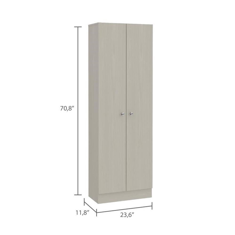 Pemberly Row Modern Off White Engineered Wood Multistorage 70" Two Door Pantry