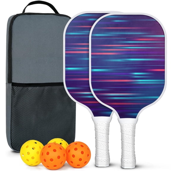 Pickleball Paddles Set Of 2, Fiberglass Surface, Thunder, Speed Print, 4 Balls & Bag
