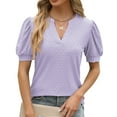 thumbnail image 4 of Sngxgn Women's Short Sleeve V-Neck Shirts Loose Casual Tee T-Shirt(Purple,XL), 4 of 6