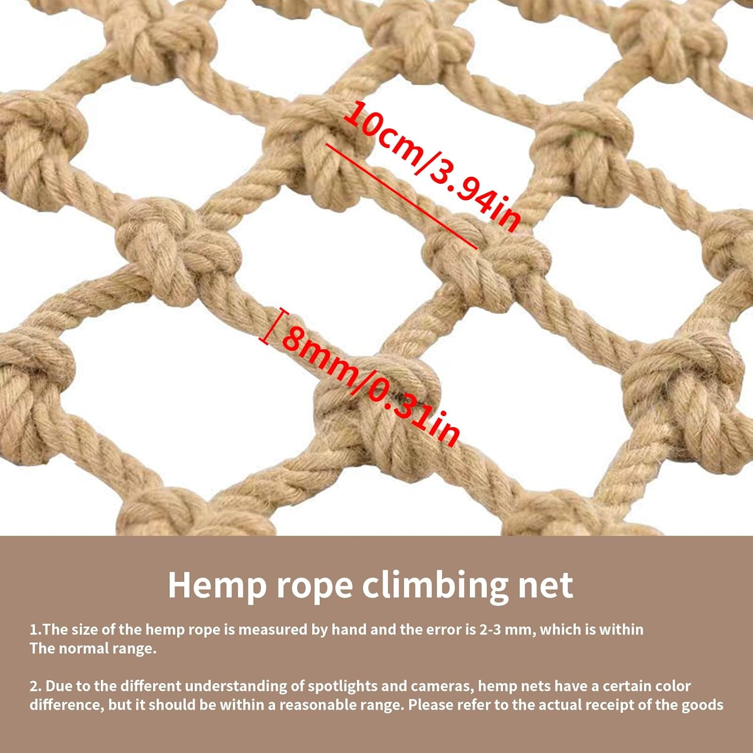 Heavy Duty Jute Rope Tear-resistant Sisal Rope Mesh Twine Netting Wall Children Pets Container Protection Net Safety Netting For Balcony Stairs Scenic Railings Garden Bar Decoration 1x2m