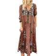 thumbnail image 1 of CEHVOM Robe Décontractée à Imprimé Patchwork pour Femmes, Col en V, Manches Longues, Mini-Robe, 1 of 5