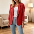 thumbnail image 5 of thefmos Women's Fall Winter Spring 3/4 Sleeve Blazer Open Front Casual Work Jacket Solid Collared Business Tops Lightweight Office Outerwear, Wine 2XL, 5 of 8