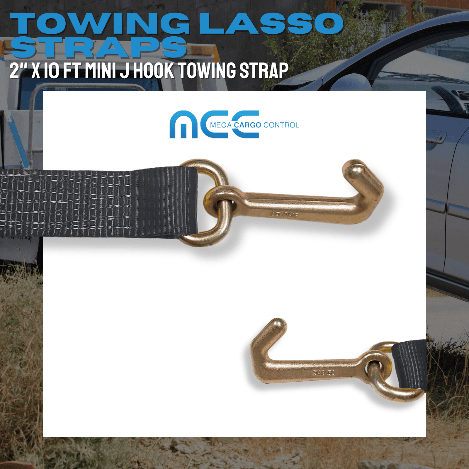 6 Pack Heavy Duty G70 2" x 10' Mini J Hook Towing Strap for Trailer Wrecker
