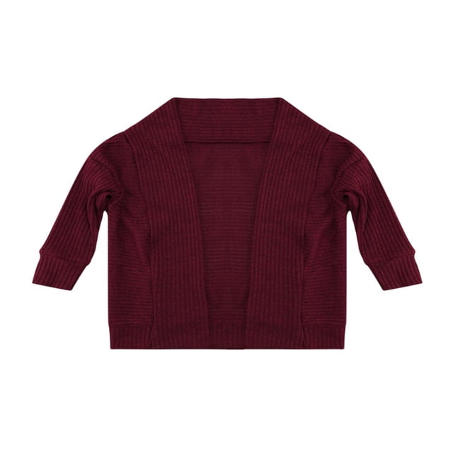 Chandail Cardigan Ouvert pour Bébé Fille en Coton Décontracté Ample Automne Rouge Vin 2-3 Ans