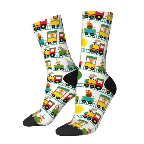 Balery Train With Animals Calcetas Largas con Estampado para Hombre y Mujer – Suaves y Transpirables, Talla Única (US 5-11)