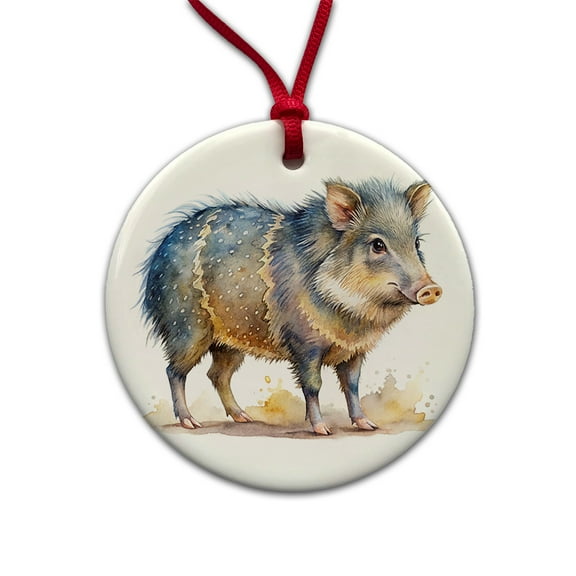 Javelina Watercolor Christmas Tree Holiday Round Ceramic Ornament