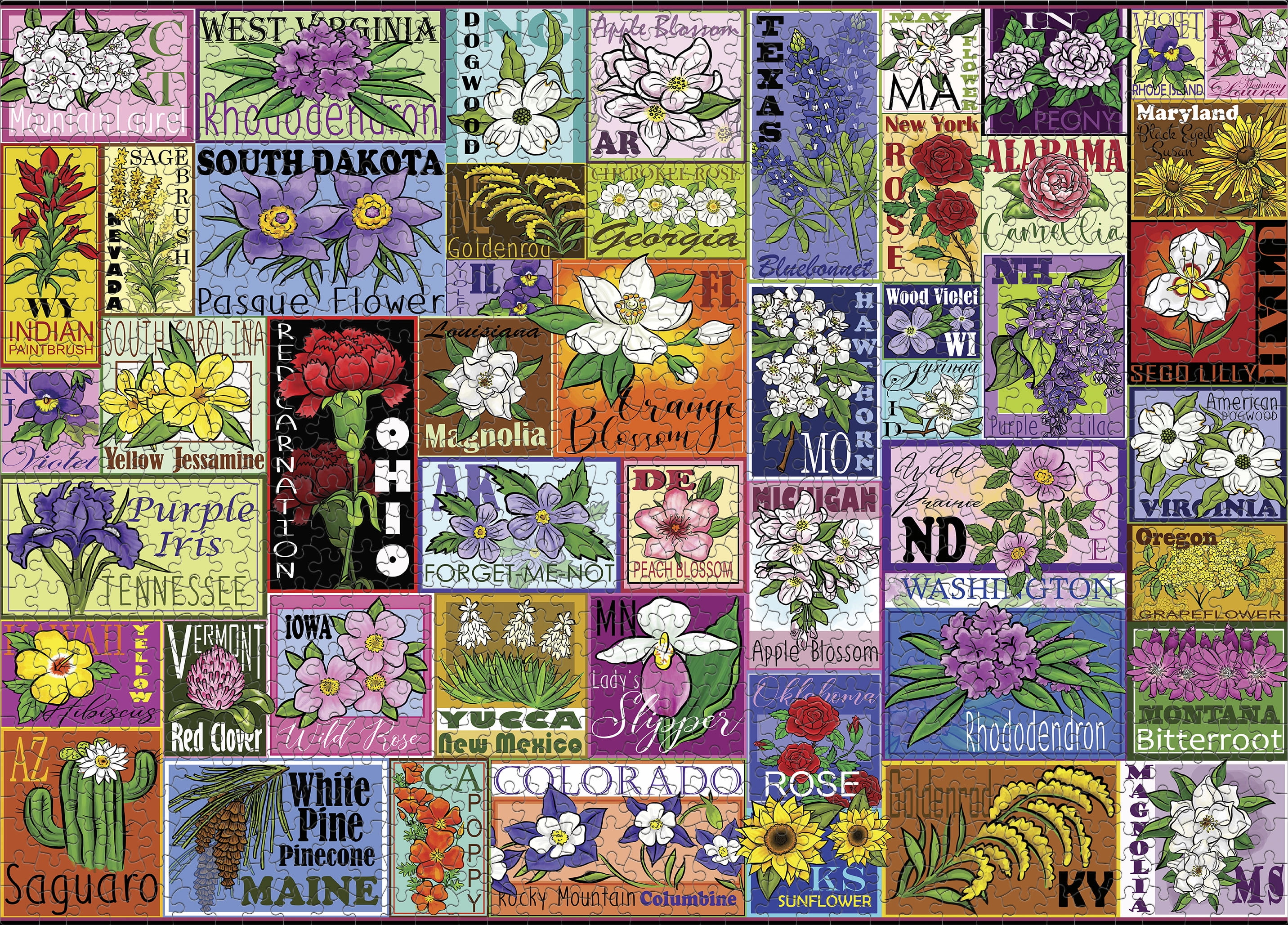Ceaco 1000 Piece State Flowers (Tracy Flickinger) Interlocking Jigsaw Puzzle