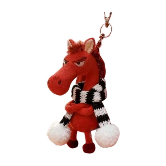 Funny Grumpy Horse Plush Keychain, 7.87" Soft Stuffed Animal Bag Pendant with Scarf, Cute Expressions Horse Toy for Backpack, Handbag Decoration, Gift for Kids and Adults