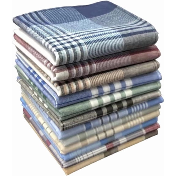 Men's Handkerchiefs 100% Cotton Handkerchief with Check 12 Pieces