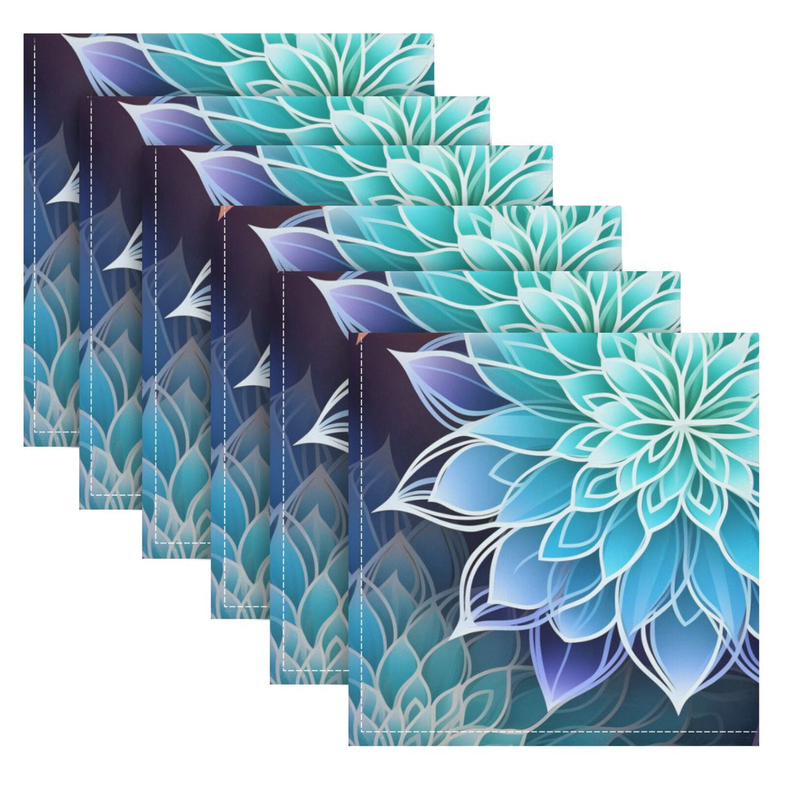 JSTEL Transparent Mandala Flowers Rainbow Cloth Napkins Set of 6, 20x20 Inch Washable and Reusable Napkin for Decoupage Dinner Party Everyday Use