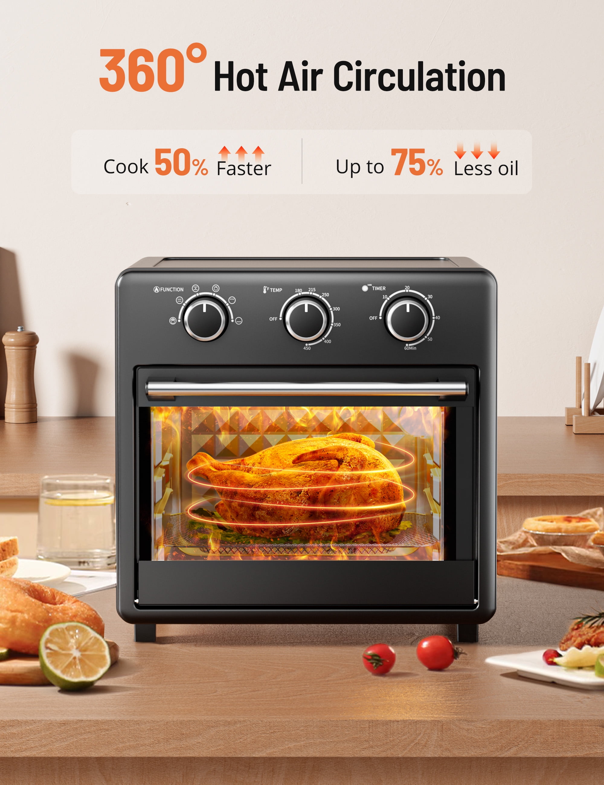 TaoTronics Air Fryer, 17QT Large Capacity Toaster Oven Countertop 6-in-1 Combo, Non-Stick, 1700W