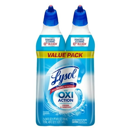 Lysol Toilet Bowl Cleaner Gel, For Cleaning and Disinfecting, Bleach Free (Contains Hydrogen Peroxide), Oxi Action, 24oz (Pack of 2)