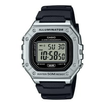 Casio Mens Digital Octagon Wristwatch 7-Yr Battery 50M Wr Led Backlight Stopwatch Risin Silver & Black