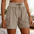 thumbnail image 4 of vigerkar Hiking Shorts Quick Dry Cargo Pockets Elastic Waist Drawstring Outdoor Travel Lightweight Athletic Shorts for Women, High Waisted Durable Performance (Beige, XXL), 4 of 9
