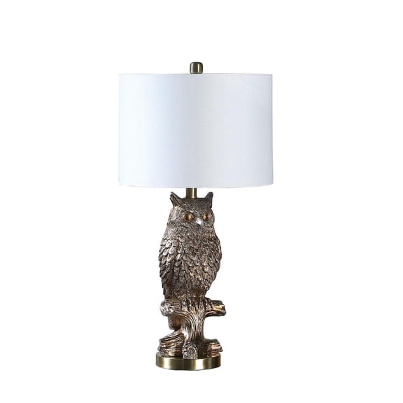 ORE International 27.5" Owl On A Branch Resin Table Lamp in Silver