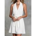 thumbnail image 4 of Women's Sleeveless Backless Mini Halter Deep Neck Tie Dress for Daily Wear White XXL, 4 of 5