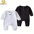 thumbnail image 3 of Chok 2 Pcs KuKitty Long Sleeve Solid Color Romper - Baby Boy Girl One Piece Jumpsuit Outfits with Ribbed Design for Comfortable Clothing, 3 of 7