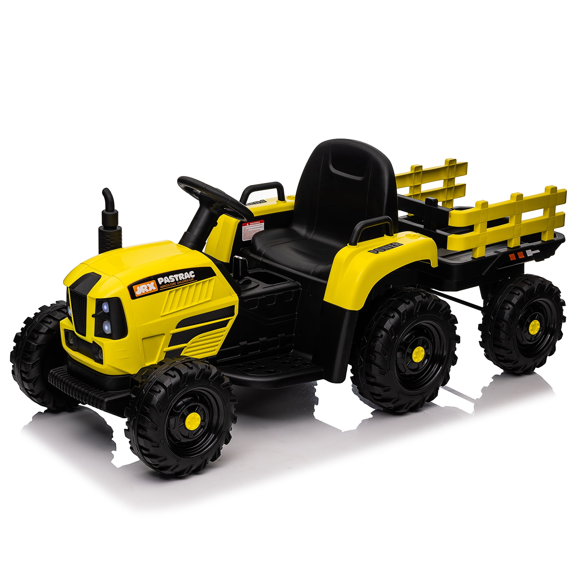 CIPACHO 12V Ride On Tractor with Trailer, 2.4RC, Electric Kids Car Three Speed Adjustable, USB, MP3, Power Display, Yellow