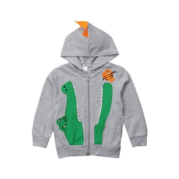 XBASW Baby Kids Boys Embroidered Sweatshirt Jacket Cartoon Dinosaur Hoodie Long Sleeve Sweater Spring Fall Casual Zipper Coat for 2-8 Years Old