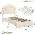 thumbnail image 3 of Bingirl Beige Twin LED Upholstered Princess Platform Bed for Bedroom - Rainbow Headboard, Storage Drawer, No Box Spring, Easy Assembly - Playful Design for Girls, 3 of 7