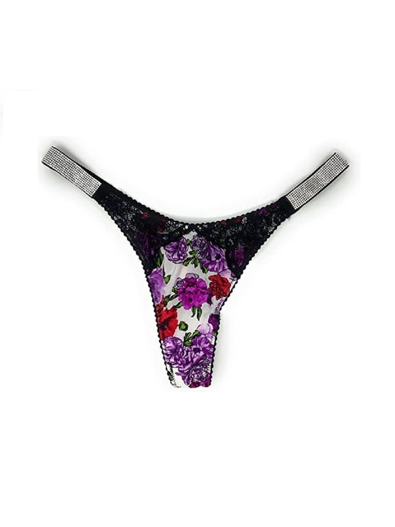 Bombshell Shine Strap Thong Panty White Floral, Small NWT