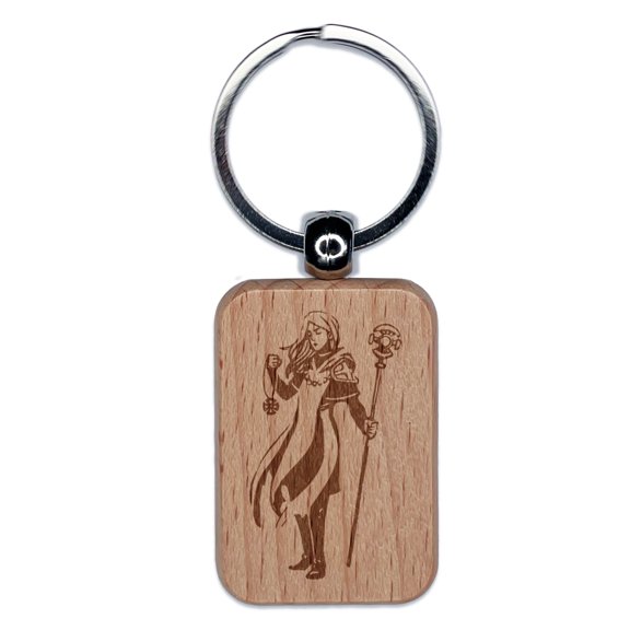 RPG Class Priest Cleric Healer Acolyte Rectangle Keychain Charm Tag - Engraved Wood