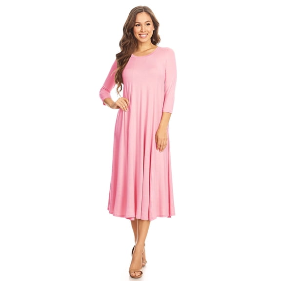 Women's Casual Basic Comfy 3/4 Sleeve Flare A-line Midi Long Maxi Dress
